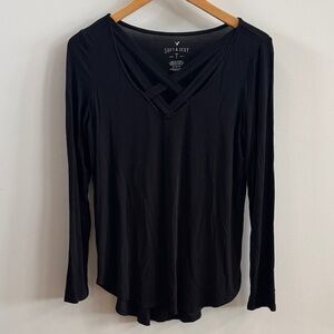 American Eagle Outfitters Soft Black Long Sleeve Blouse